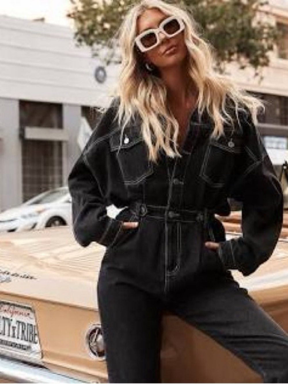 12th Tribe Black Denim Jumpsuit